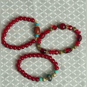 Red Beaded Bracelet Set